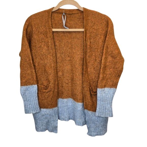 Unbranded Sweaters - Two-Tone Women's Mohair Wool Brown Blue Open Sweater Cardigan
